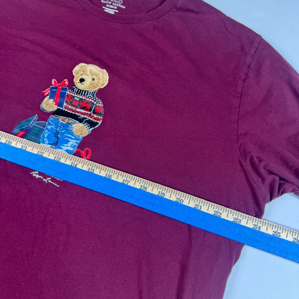 Polo Bear Ralph Lauren T-Shirt Mens XL Burgundy Long Sleeve Holiday Graphic - Picture 6 of 8